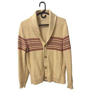 Marine Layer Men's Nate Cardigan Sweater Size M Beige Red Striped Cotton